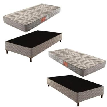 Imagem de 2 Bases Box Solteiro Galaxy 42x88x188cm com Kit com 2 Colchões Solteiro Unique D45 Duoface 18x88x188cm Rustico Prata