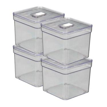 Imagem de Jogo 4 Organizadores Quadrada Transparente Multiuso Com Tampa - PLASTU