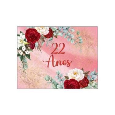 Imagem de Painel de Festa Horizontal 1,55 X 1,20 - 22 Anos Efeito Mármore Floral