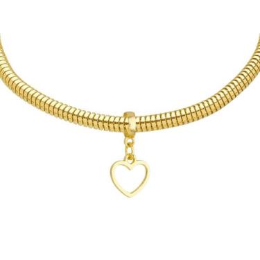 Imagem de Pulseira Coração Vazado Berloque Banhado a Ouro 18k - WORK SEMIJOIAS, 
