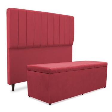 Imagem de Kit quarto mavi cabeceira + recamier suede vermelho 160cm - SRJ IMÓVEI