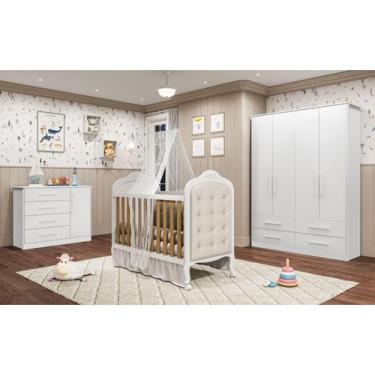 Imagem de Quarto Completo Bebê Moveis Peroba Charlo Berço Provençal Cp, Branco