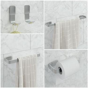 Imagem de Kit De Acessórios Para Banheiro 5 Peças Stander 2 Cabides Polido - JGC
