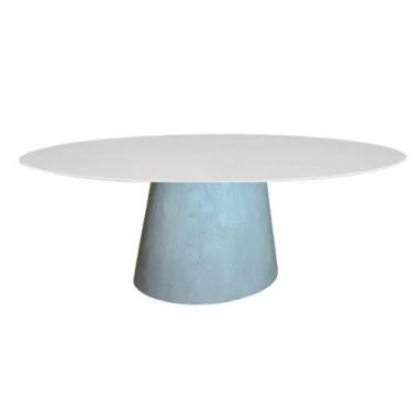 Imagem de Mesa de Jantar Cone Oval 120x80 cm Tampo Madeira Laqueada Base Cimento