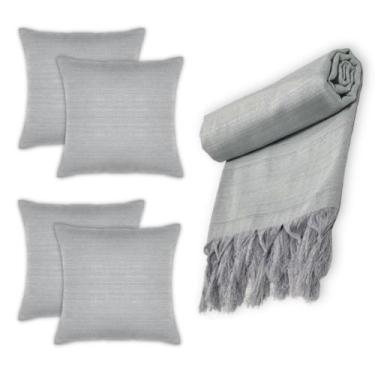 Imagem de Kit Manta Xale para Sofá e Cama Lisa com 4 Capas para almofada - MILLE