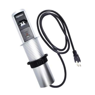 Imagem de Torre Automática Moveis Embutir Retrátil Tomada 2 USB Prata - Renna