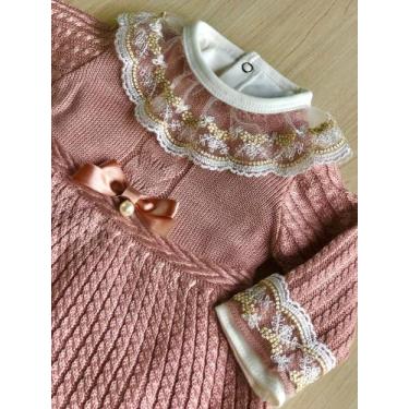 Imagem de Saída de maternidade de menina vestido canelado em tricot 4 peças - Di
