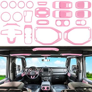 Imagem de Conjunto completo de 23 peças de kit de acabamento de decoração de interiores para Jeep Wrangler JL JLU Gladiator JT 2018-2023 maçaneta da porta do volante suporte de copo de ventilação de ar
