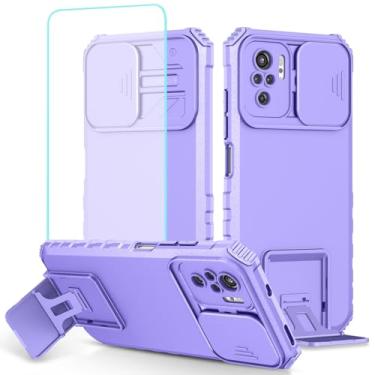 Imagem de Tothedu Capa para Redmi Note 10/Redmi Note 10S/Poco M5S capa com protetor de tela de vidro temperado e capa de câmera deslizante, capa protetora de telefone resistente com suporte para Xiaomi Redmi