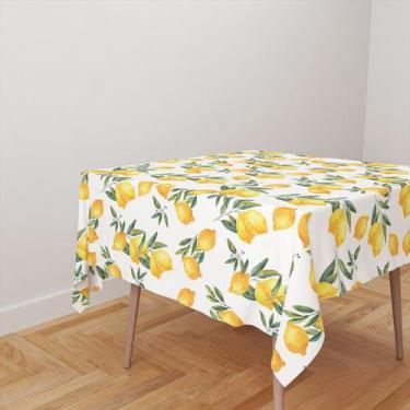 Imagem de Toalha De Mesa Quadrada 4 Lugares Tecido Oxford Limão Aquarela Branca 