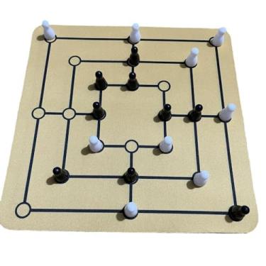 Imagem de Fancyes Jogo de tabuleiro, jogo de estratégia, quebra-cabeça, atividade familiar, jogo clássico de damas Morris para piqueniques de acampamento