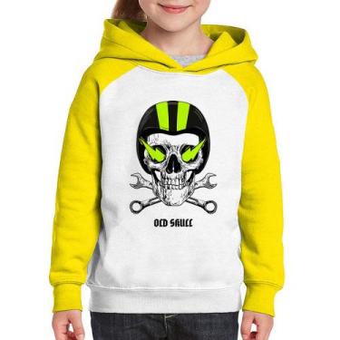 Imagem de Moletom Infantil Old Skull Motorcycle - Foca na Moda, Branco, Amarelo,