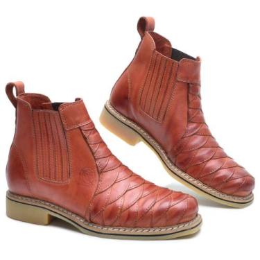 Imagem de Botina Masculina Couro Bota Cano Baixo Macia Escamada - ClaCle, Marrom
