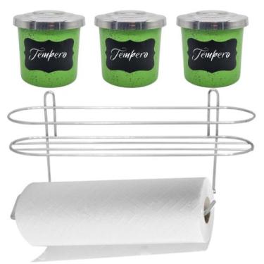 Imagem de Porta Condimentos 3 Peças Alumínio Verde com Suporte de Papel Toalha E