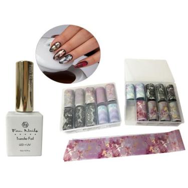 Imagem de Kit Cola Foil Transfer 15ml + 10 Rolos De Fita Foil Desenhos Para Unha