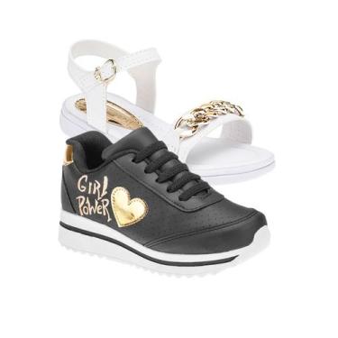 Imagem de Tenis Escolar Menina e Sandália Infantil - KIT 2 PARES Tam 24 ao 34 - 