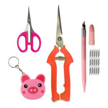 Imagem de Kit Tesouras Estilete De Precisão Fita Métrica Artesanatos - Premier, 