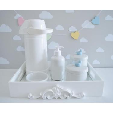 Imagem de Kit Higiene Bebê K028 Porcelanas Térmica Banho Cuidado Quarto Azul - C