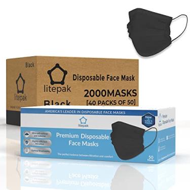Imagem de Máscaras faciais descartáveis Litepak 2000pcs Máscara de 3 camadas preta para adultos com fio de proteção nasal - cobertura protetora respirável para o rosto
