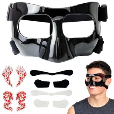 Imagem de Anyfun protetor de nariz af para nariz quebrado máscara de proteção facial ajustável de basquete e beisebol com enchimento de espuma e adesivos para mulheres e homens (fecho preto)