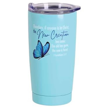 Imagem de Dicksons SSTUMT-100 Butterfly - Cristo A Nova Criação - 2 Corinthians 5: 481.9-590 g Caneca de viagem com isolamento de plástico e aço inoxidável azul celeste com tampa