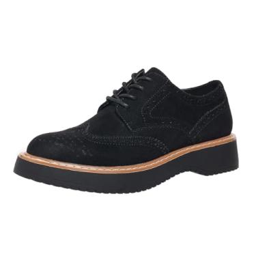 Imagem de Hamesk Oxfords Oxfords Oxford feminino plataforma cadarço sapato feminino casual Wingtips brogue oxfords, Preto, 40