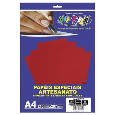 Imagem de Papel Lamicote A4 Especial Corte 10 Folhas 250g Off Paper,  Vemelho