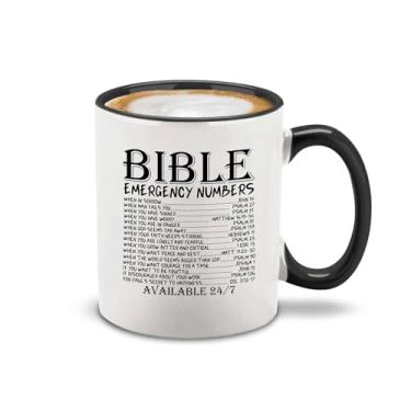 Imagem de shop4ever Bíblia números de emergência versículos escrituras caneca de café cerâmica xícara de chá 325 ml presente motivacional inspirador (alça preta)