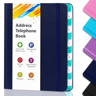 Imagem de BLESWIN Catálogo de endereços – Telefone e agenda de endereços com abas alfabéticas para armazenar contatos com segurança, capa dura de tamanho pequeno (15 cm x 12 cm) – Azul escuro