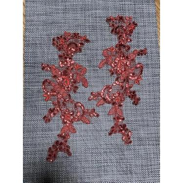 Imagem de #155 vermelho, dois pares (4 peças) apliques bordados, apliques de renda, vestido de casamento faça você mesmo, roupas artesanais, jeans, jaquetas, bolsas, decoração de véu