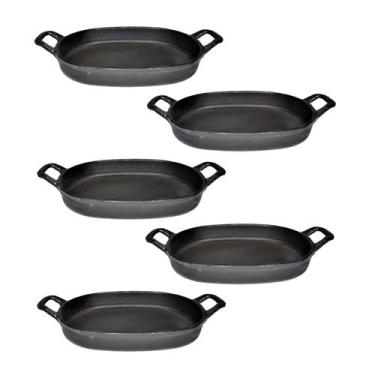 Imagem de Kit 5 Assadeira De Ferro Lisa Oval Alça Ferro St 35X24Cm - Rig Fundido