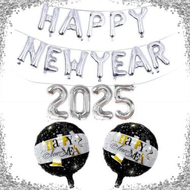 Imagem de Kit de Decoração de Balões Happy New Year 2025 - Prata