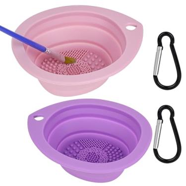 Imagem de SHIDOW Limpador de pincéis de silicone, tigela de pincel dobrável portátil, tigela de lavagem de caneta de pintura artística com mosquetão, copo de água para pintura em aquarela limpa para pintura a
