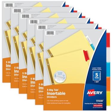 Imagem de Divisórias de fichário Avery 11109 com 5 abas, multicolorido, kit com 6