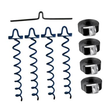 Imagem de menolana Acessórios para estacas de trampolim em espiral Kit de âncora Parafuso para tendas Car Ports Praia Jardim Cerca Balanços, Azul