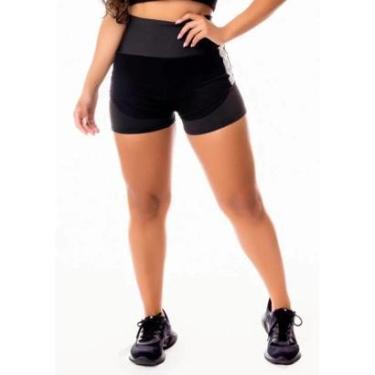 Imagem de Short Feminino Fitness Academia Com Tela Cintura Alta - Preto-Feminino