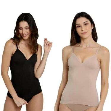 Imagem de Kit Com 2 Camisetes Feminina Sem Costura Com Bojo e Alça Ajustável Tri