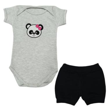 Imagem de Conjunto Body Panda Laço Rosa Manga Curta + Shorts - Mellane Baby, PP,