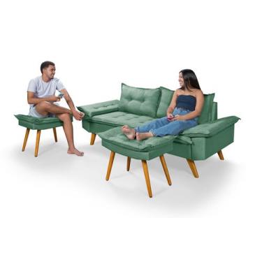 Imagem de Sofá Bariloche 3 Lugares em Linho Mais Duas Banquetas - Essencial Esto