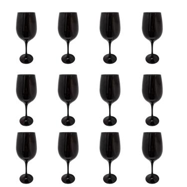 Imagem de Conjunto 12 Taças Vidro Preta Vinho Água 490ml Nadir