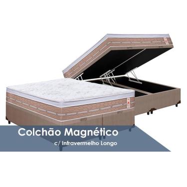Imagem de Cama Box Baú Queen: Colchão Molas Castor Magnético Infravermelho Longo Terapêutico Niponpedic + Base crc Courano Bege(158x198)