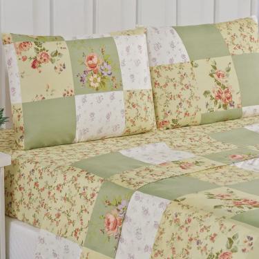 Imagem de Jogo De Cama Lençol Bouti Estampado Queen 04 Peças - Patchwork Verde