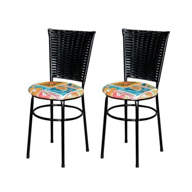 Imagem de 2 Cadeiras Pretas Para Cozinha Hawai Preta Com Assento Floral Cor: happy Hour