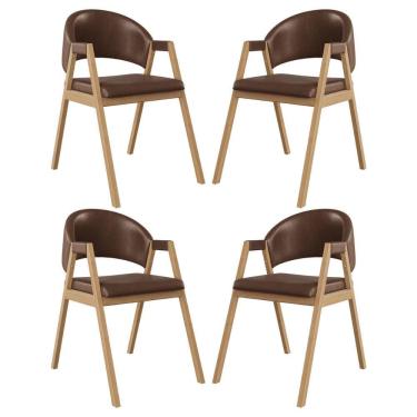 Imagem de Kit 4 Cadeiras Suellen Luxo Reforçada Mesa De Jantar Courino Marrom Escuro