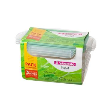 Imagem de Sanremo - Conjunto de 3 Potes Plásticos Herméticos de 1,24 Litros, Linha Freshy