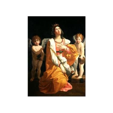 Imagem de Pinturas a óleo religiosas - imagem famosa em tela - reprodução giclée em tela - Santa Catarina de Alexandria - Pôster clássico e impressões decoração de parede 60 x 85 cm 24 x 33 pol sem moldura