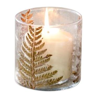 Imagem de 100 North PD Decoração de Casa e Jardim com Detalhe Botânico para Casa e Eventos 10 cm Vidro Tealight Castiçal Votivo Recipiente Recipiente Feito com Flores Prensadas Verdes Naturais Samambaia Marrom
