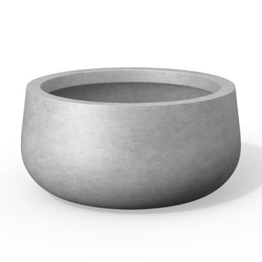 Imagem de Kante Plantador de bonsai redondo de concreto com orifício de drenagem, vaso grande para plantas internas e externas, adequado para pátio, jardim, casa, cinza concreto