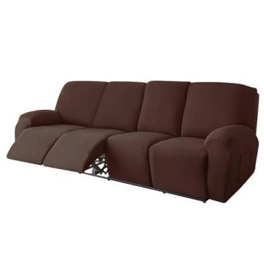 Imagem de Capa de sofá reclinável de 4 lugares, elástica, poltrona simples, relaxante, capa antiderrapante, protetor de cadeira de sofá para sala de estar, lavável, conjunto com 4 peças, café, 1 conjunto