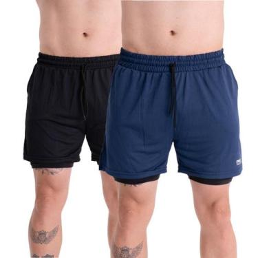 Imagem de 2 Shorts Academia Masculino 2em1 Dryfit com ProteçãoUV Bolso Oculto Be
